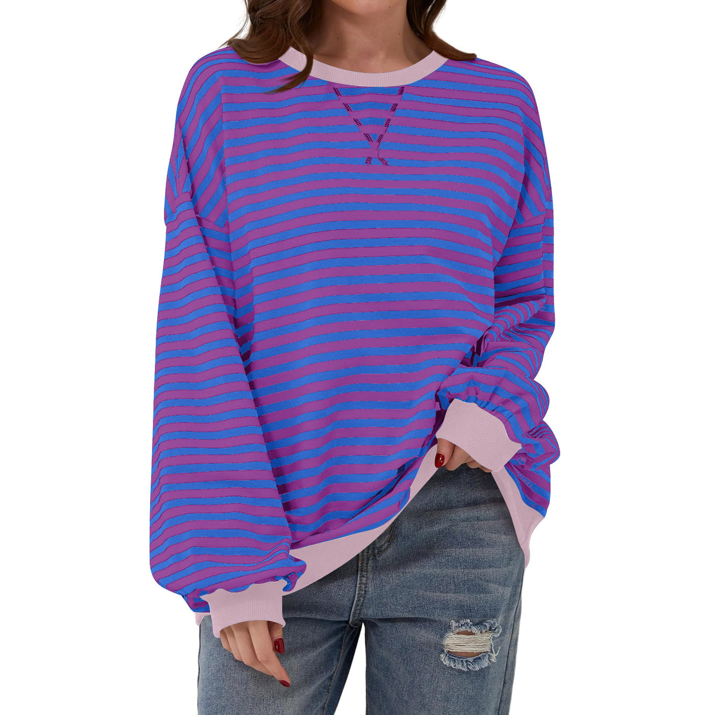 Pull décontracté à rayures pour femme