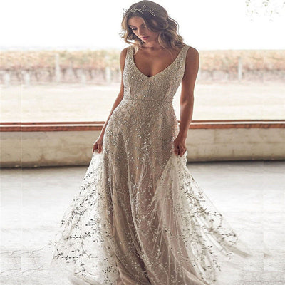 Bronzing V-Neck Gown - Shé Hauté