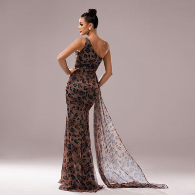 Leopard Sequin One-Shoulder Gown - Shé Hauté