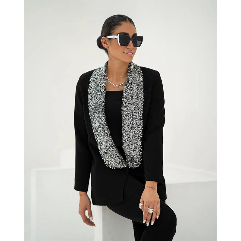 Blazer à paillettes à décolleté en V profond