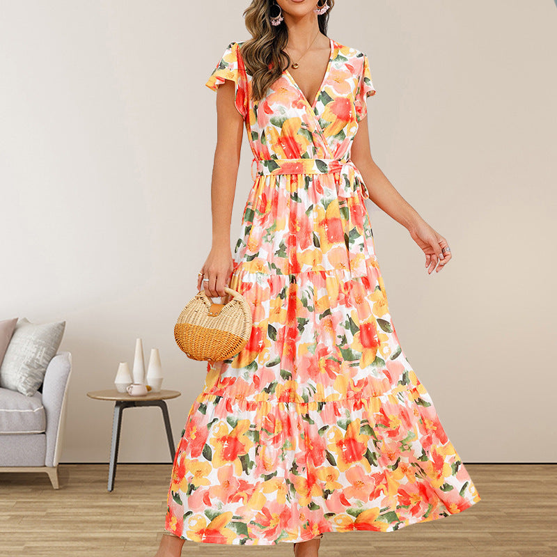 Robe à volants imprimée