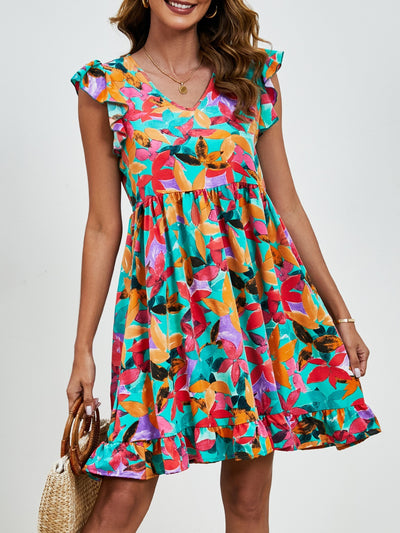 Robe à feuilles et col en V