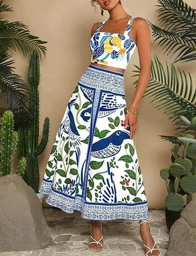 Midriff-Baring Skirt Set