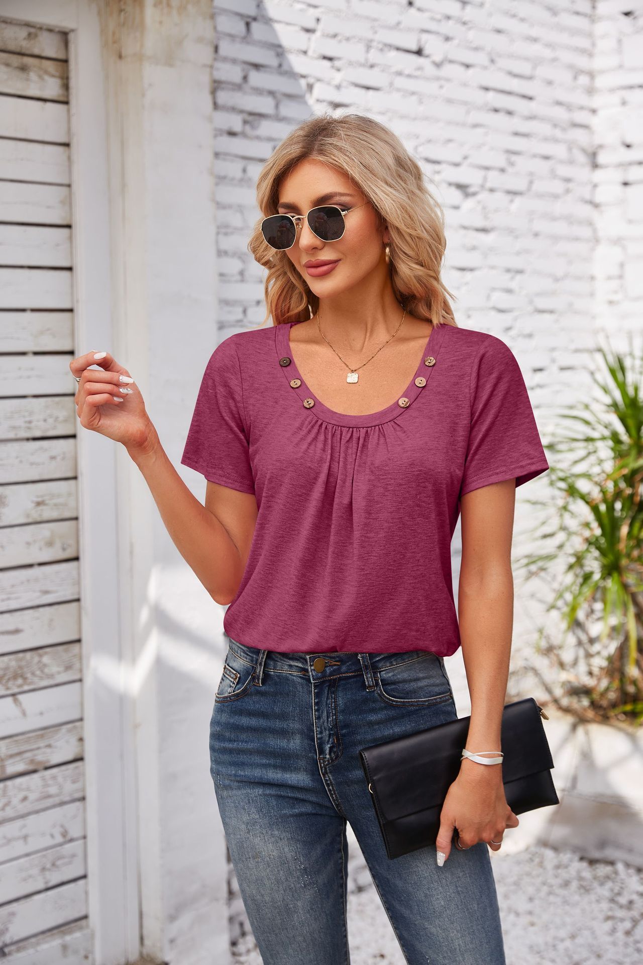 Pleated Short Sleeve Top
