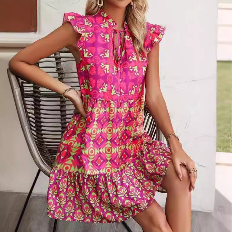 Printed V-Neck Dress