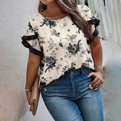 T-shirt à manches volantées grande taille