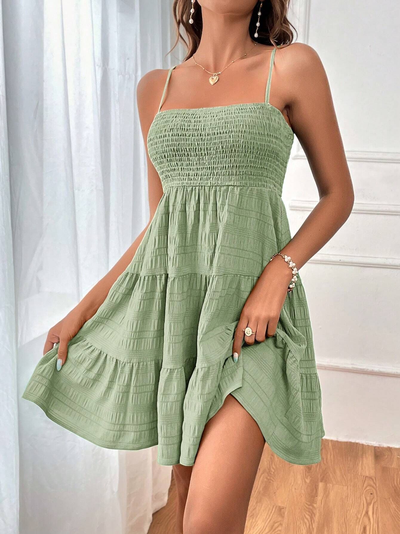 Square-Neck Pleated Dress