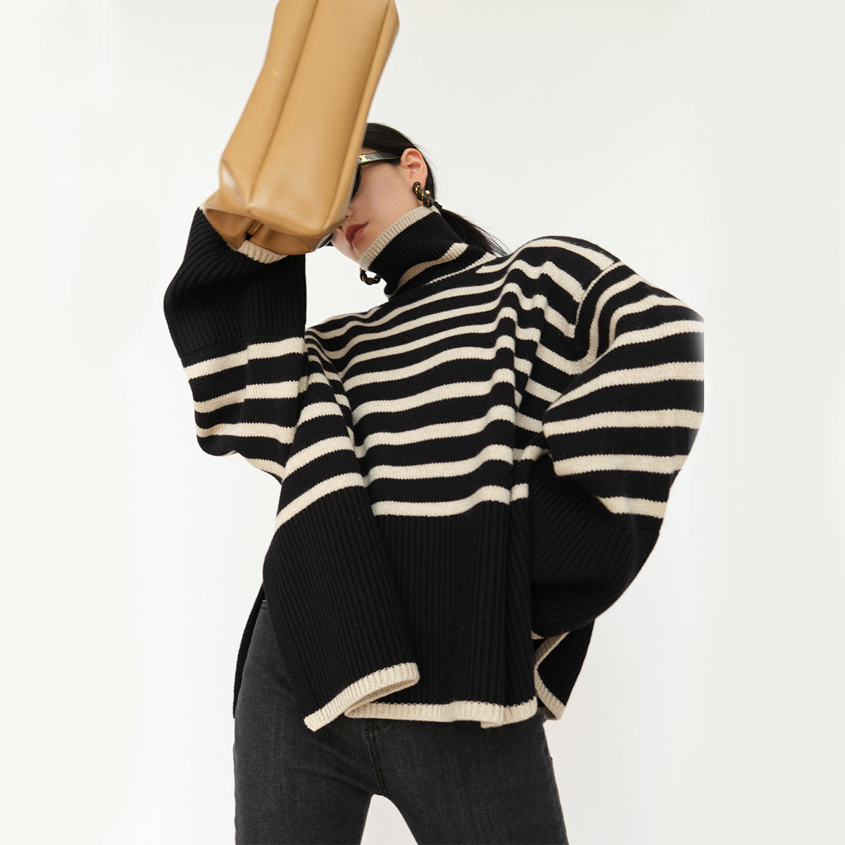 Women's Striped Turtleneck Sweater