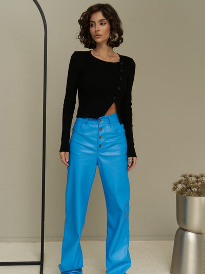 Pantalon en cuir à boutons