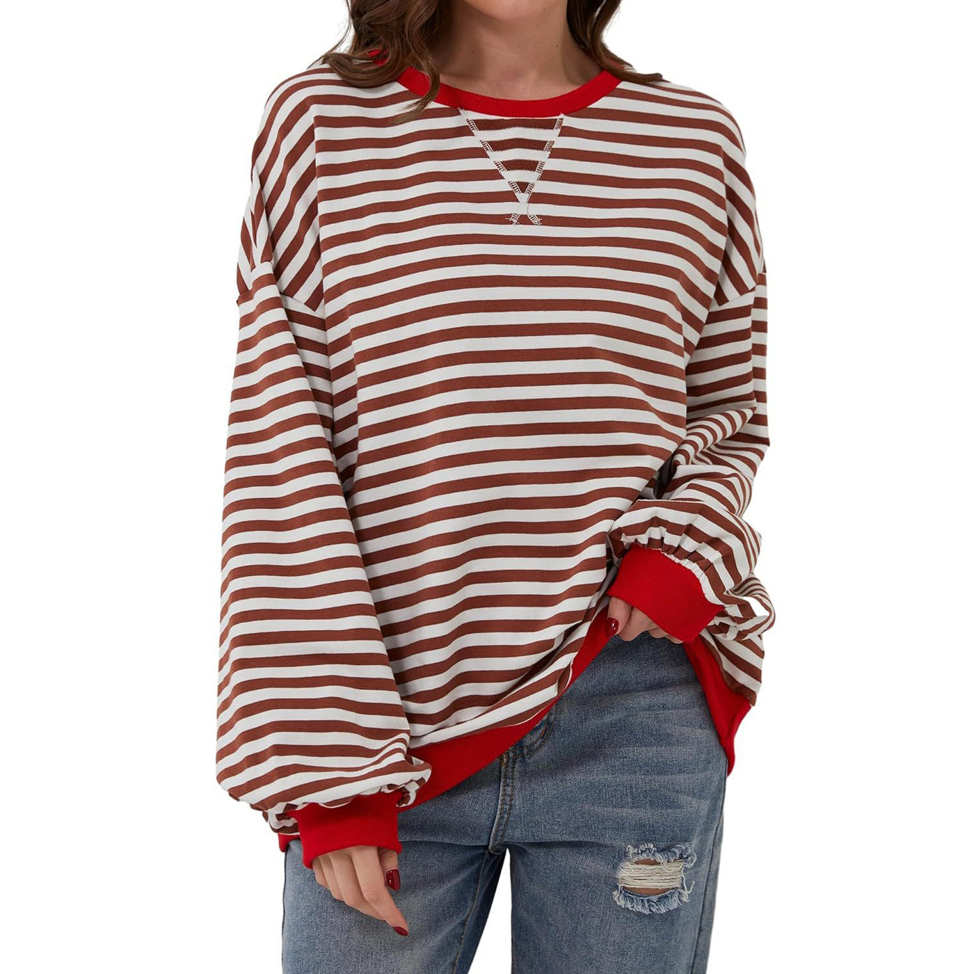 Pull décontracté à rayures pour femme
