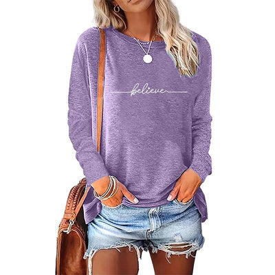 Long Sleeve Letter Print Tops – Women