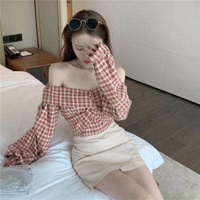 Plaid Off Shoulder Top