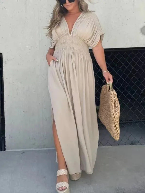 Short Sleeve Slit Dress