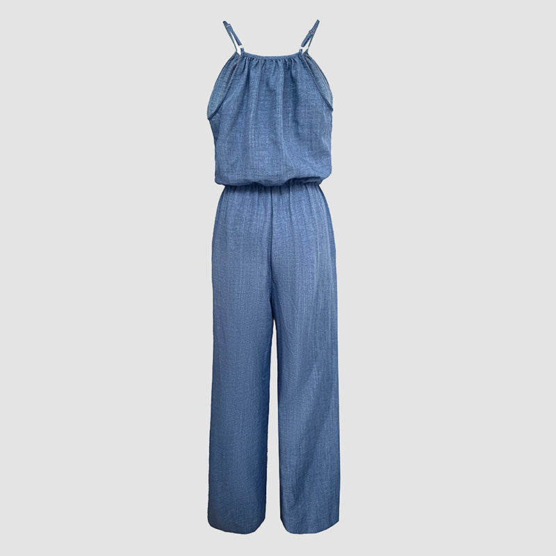 Solid Color Drawstring Jumpsuit