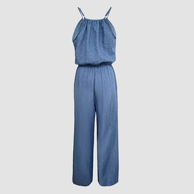 Solid Color Drawstring Jumpsuit