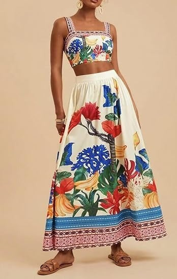 Midriff-Baring Skirt Set