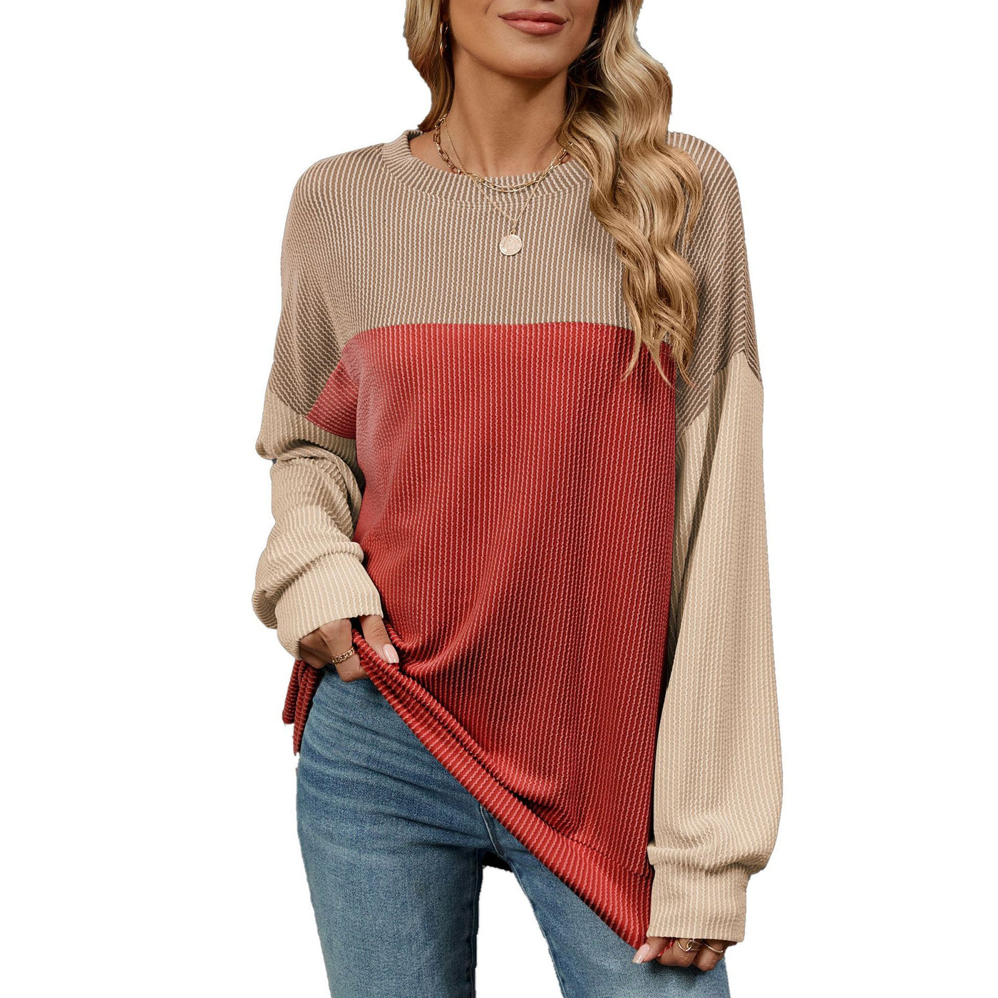 Round Neck Colorblock Top