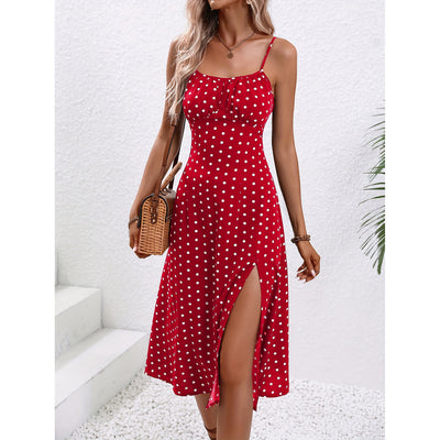 Robe fendue à pois