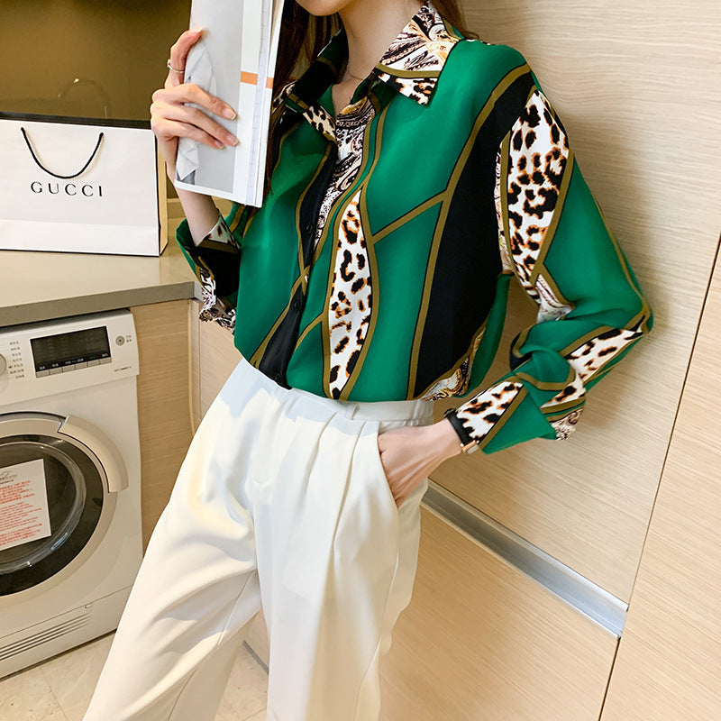 Colorblock Leopard Print Shirt