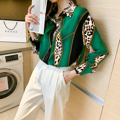 Colorblock Leopard Print Shirt