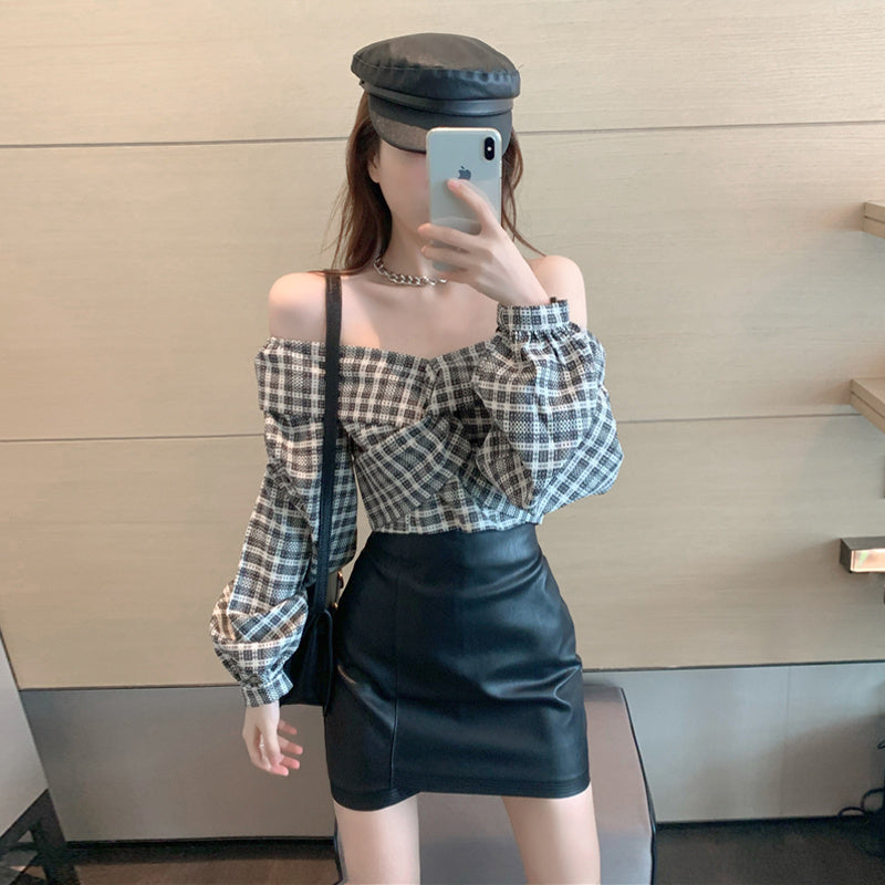 Plaid Off Shoulder Top