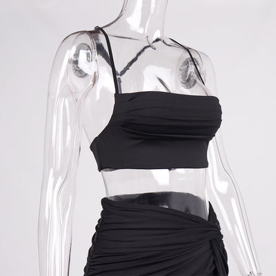 Pleated Crop Top & Slit Skirt Set