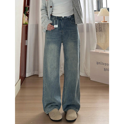 Women's Retro Blue Wide-Leg Jeans - Shé Hauté