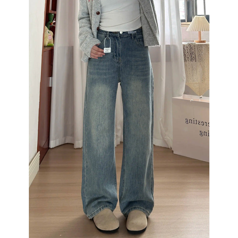 Women's Retro Blue Wide-Leg Jeans - Shé Hauté
