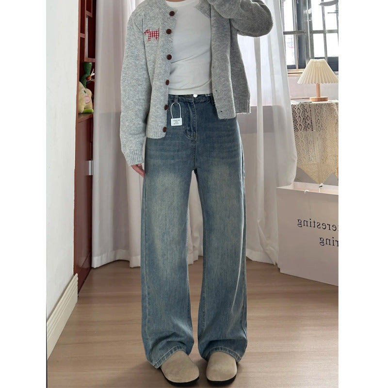 Women's Retro Blue Wide-Leg Jeans - Shé Hauté