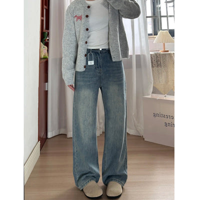Women's Retro Blue Wide-Leg Jeans - Shé Hauté