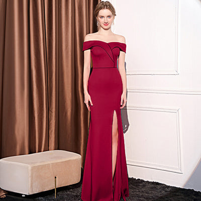 Women's Off-Shoulder Fishtail Gown - Shé Hauté