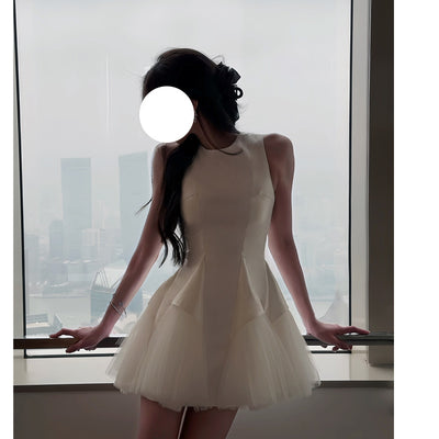 Puff Mesh Stitching Pearlescent Dress - Shé Hauté