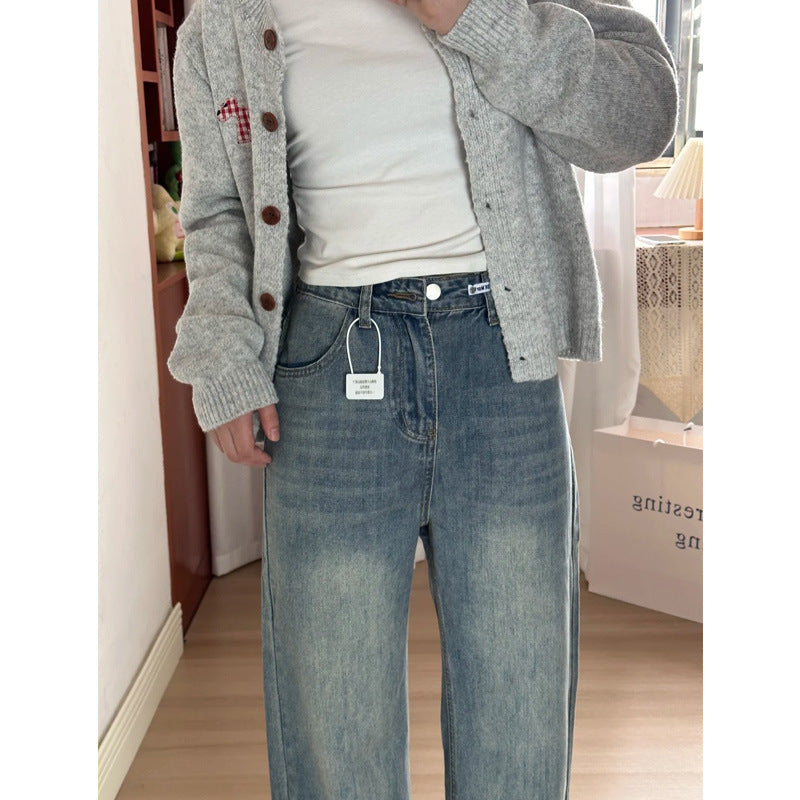 Women's Retro Blue Wide-Leg Jeans - Shé Hauté