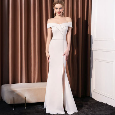 Women's Off-Shoulder Fishtail Gown - Shé Hauté