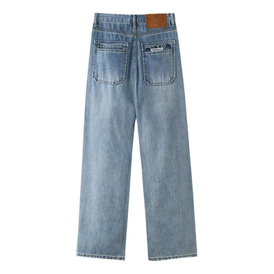 Women's Retro Blue Wide-Leg Jeans - Shé Hauté