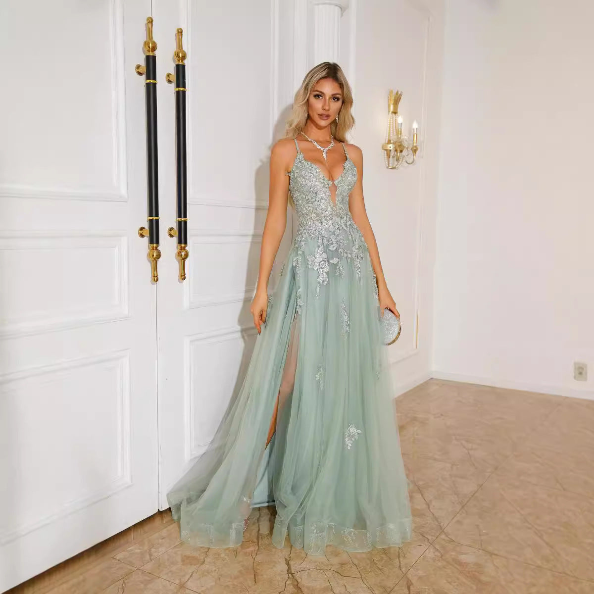 Women's Spaghetti Strap Evening Dress - Shé Hauté