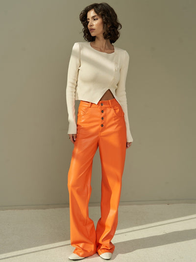 Pantalon en cuir à boutons