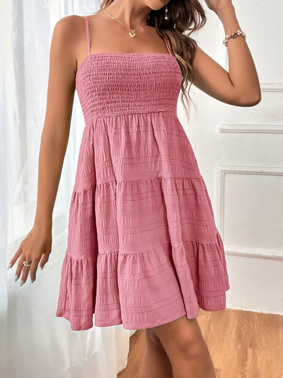 Square-Neck Pleated Dress