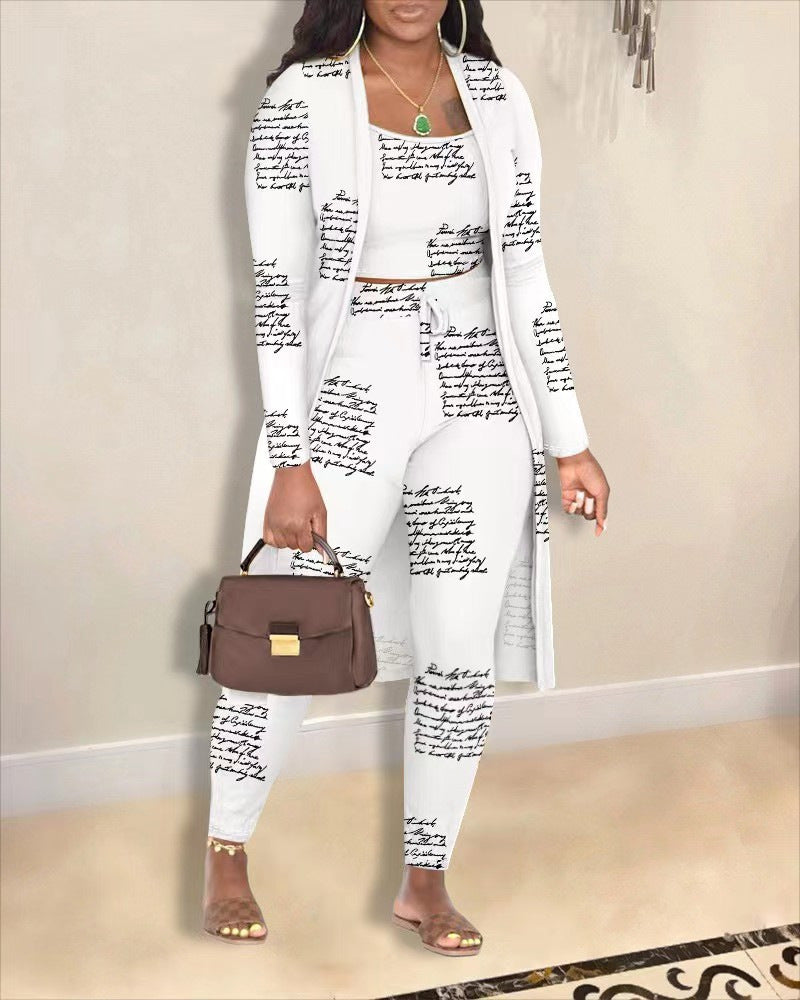 Ensemble 3 pièces avec manteau imprimé