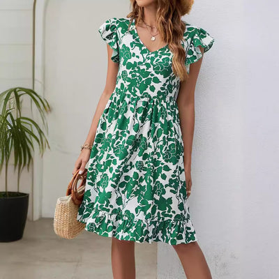 Robe à feuilles et col en V
