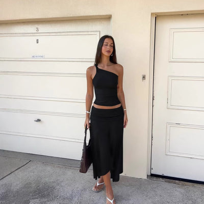 Solid Vest Skirt Set