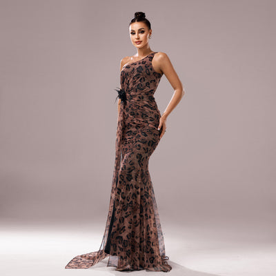 Leopard Sequin One-Shoulder Gown - Shé Hauté