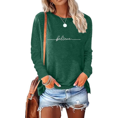 Long Sleeve Letter Print Tops – Women