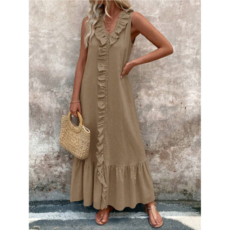 Ruffled V-Neck Maxi