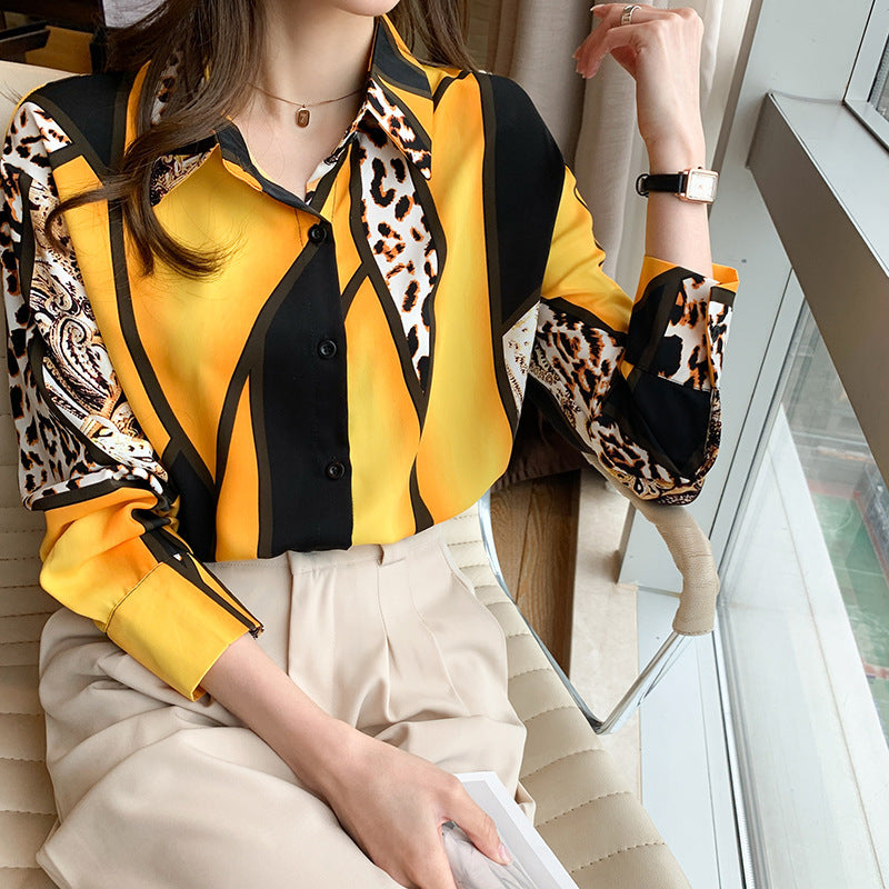 Colorblock Leopard Print Shirt