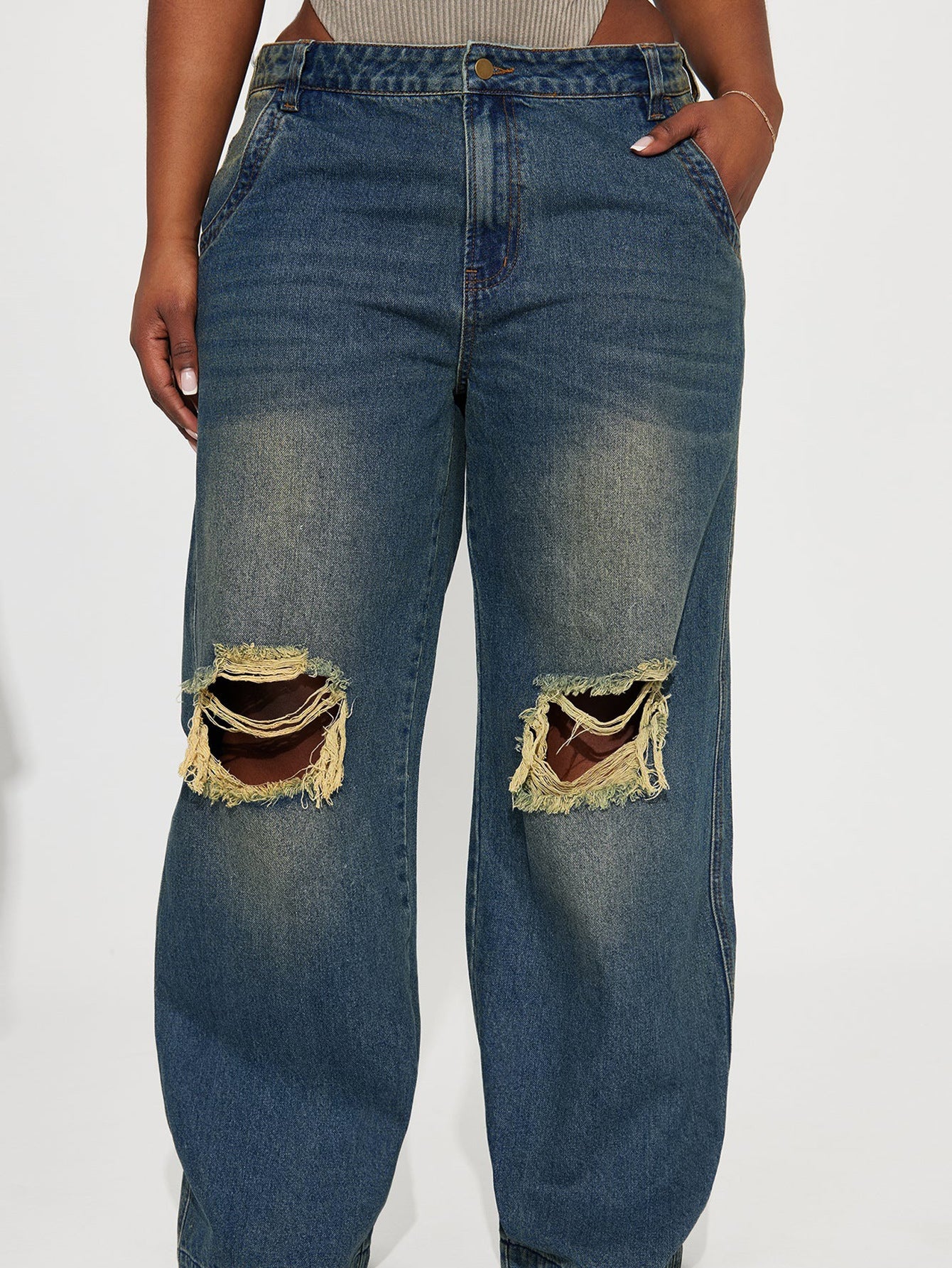Women's Distressed Wide-Leg Denim - Shé Hauté