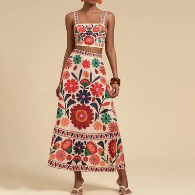 Midriff-Baring Skirt Set