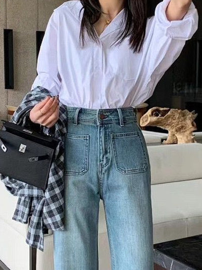 Women's Light Blue Wide-Leg Jeans - Shé Hauté