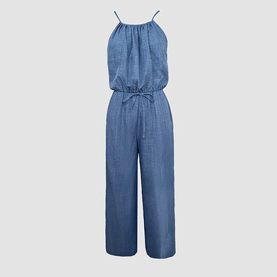 Solid Color Drawstring Jumpsuit