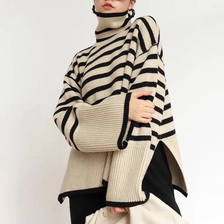 Women's Striped Turtleneck Sweater